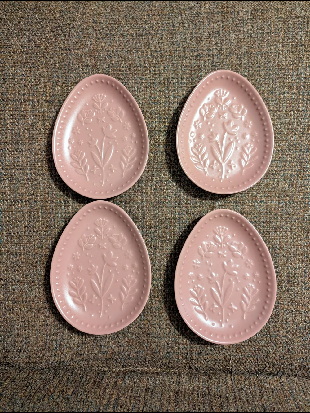 Crofton Rose Pink Embossed Floral Oval Egg Shaped Plates-Set of 4